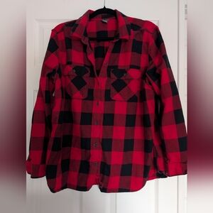 Eddie Bauer Firelight Red and Black Plaid Flannel Shirt